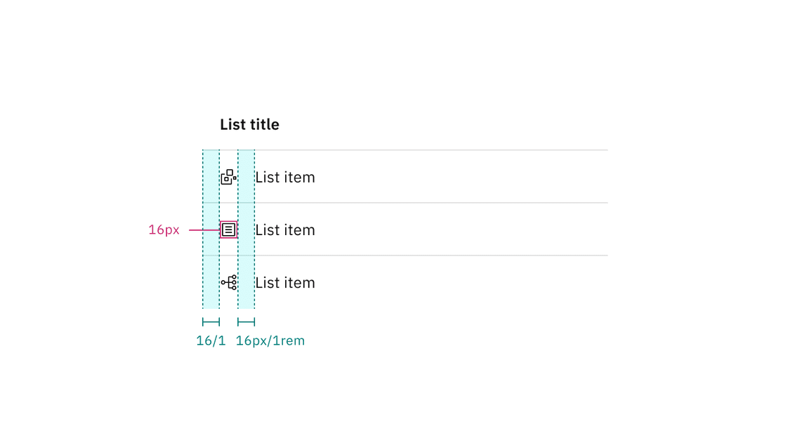 Structure and spacing measurements for non-interactive icons.